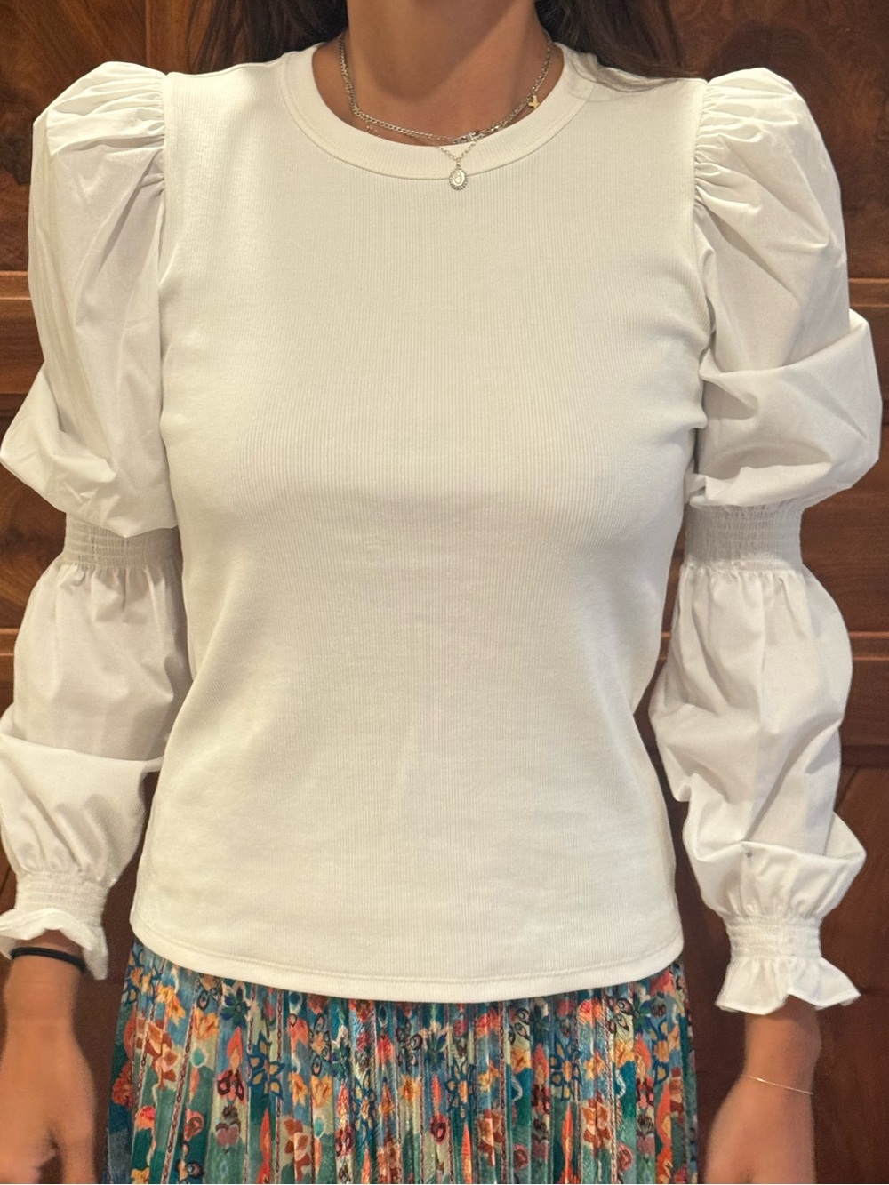 Nica White Puff-Sleeve Knit Top